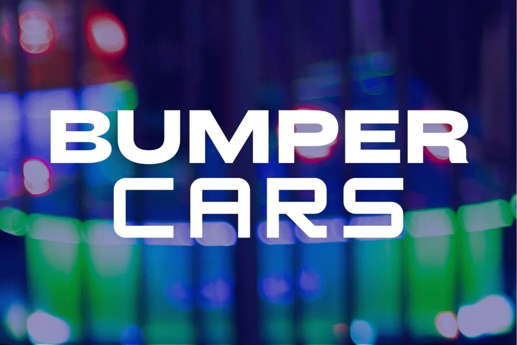 Bumper cars logo for The Rush Funplex.