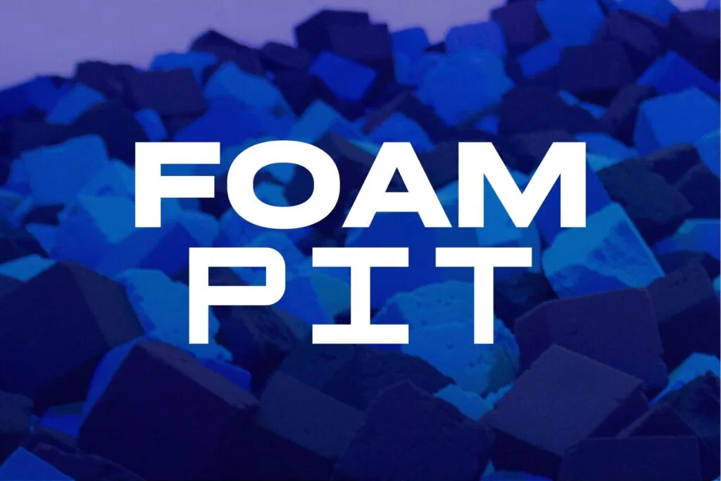 Foam pit logo featuring blocks, representing The Rush Funplex.
